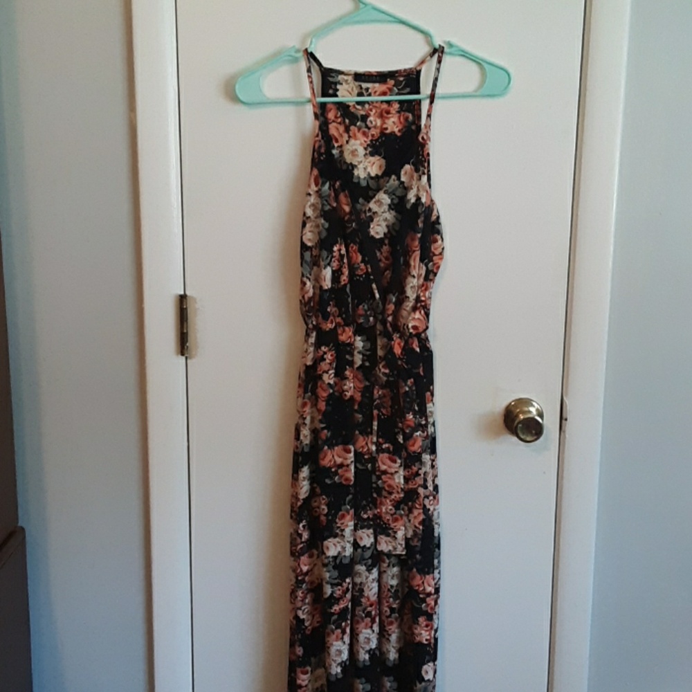 Black floral long length dress